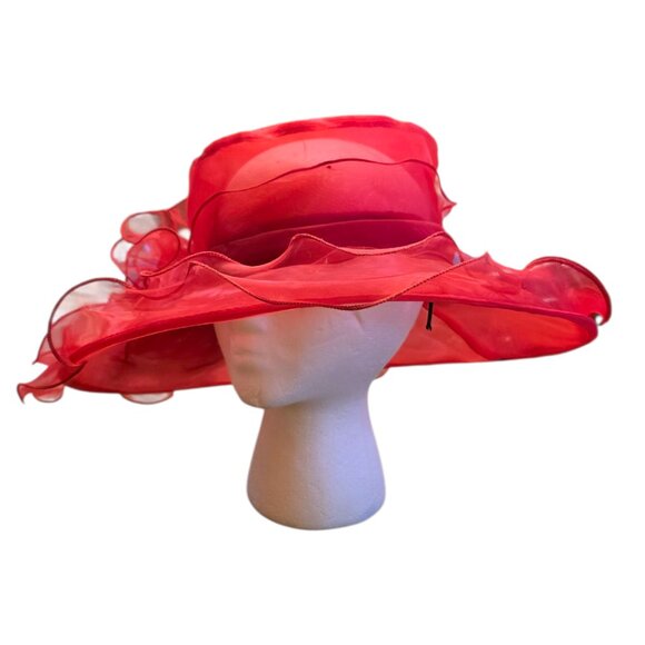 🏷️ NWT  🏷️  LAWLIET Red Organza Wide Brimmed Church Hat  🏷️ NWT  🏷️ - Picture 3 of 6